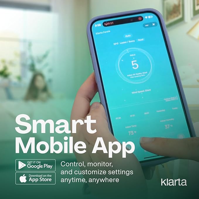 Air Purifier for Home - Smart WiFi App - Ultra Quiet 20 dB - Removes Allergens, Smoke & Odors - 99.97% Particle Filtration - Up to 1237 ft² - Klarta Forste White