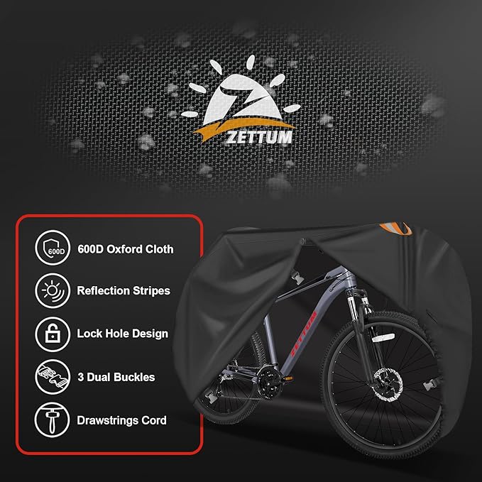 Zettum Bike Cover for 1 Bike - Outdoor Bike Cover for Stationary 1 Bike Waterproof & Heavy Duty, 600D Bicycle Cover for Single eBike, Mountain Bike, Road Bike, Hybrid Bike, Beach Cruiser Bike Storage