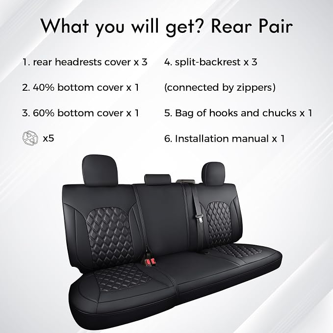 Huidasource Rear Seat Covers Fit for 2022 2023 2024 2025 2026 Toyota Tundra Back Seat Covers, Nappa Leather Truck Rear Seat Cover, Custom Cushion Protector, CrewMax/Double Cab Pickup(Rear/Black)