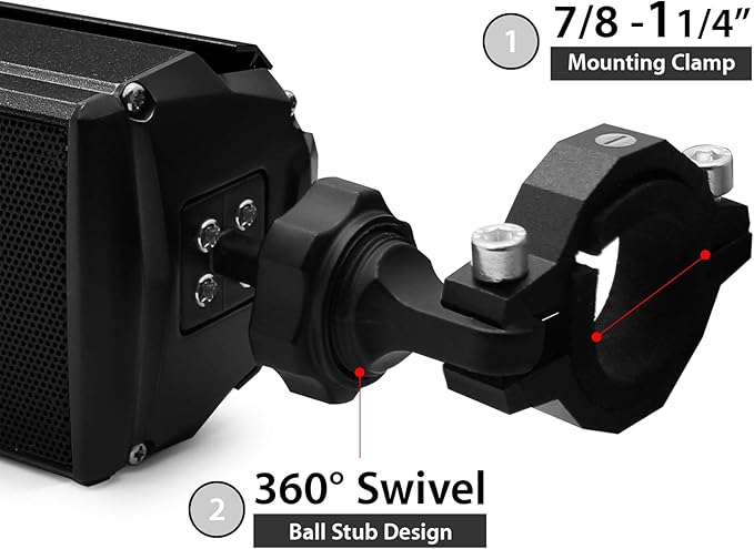 GoHawk Motorcycle Speakers Bluetooth - Built-in Amplifier Waterproof Radio Audio System, AUX/FM Radio/USB MP3 Player with LED Lights for Harley, Dirt Bike, UTV, ATV