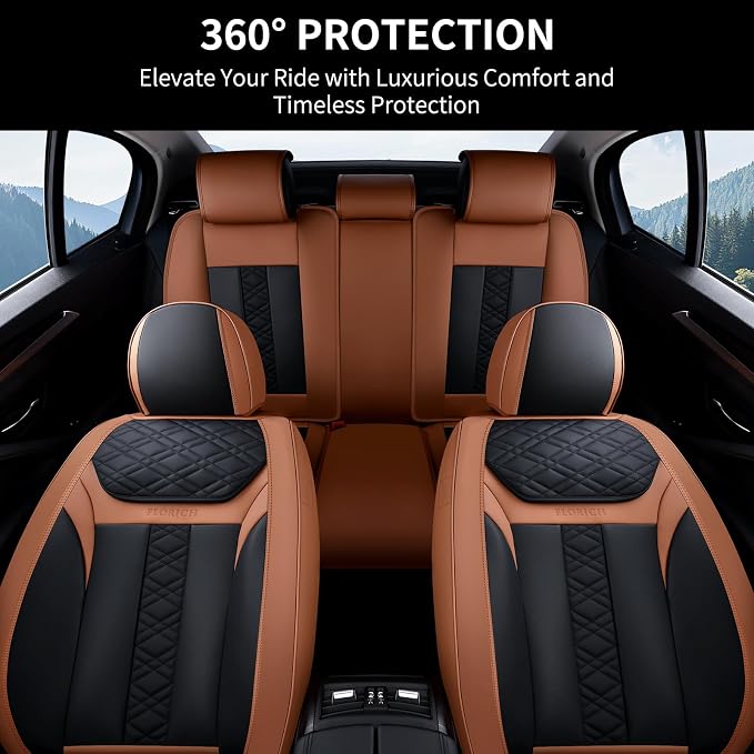 FLORICH Seat Covers, Atomutive Car Seat Covers Full Sets, Waterproof Seat Cover for Cars, Luxury Leather Universal Seat Cover Accessories Fit for Most Cars SUV Truck Sedans(Brown)
