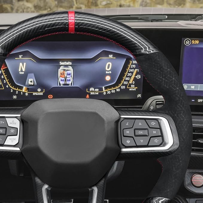 MEWANT Hand Stitch Black Shiny PU Carbon Fiber Cube Embossed Athsuede Steering Wheel Cover Wrap for Ford Mustang 2024
