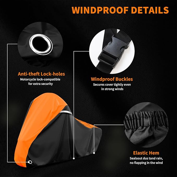 COVERVIN Motorcycle Cover for Harley Davidson Touring Road King Road Glide Electra Glide Street Glide Low Rider-ST Heritage Classic HD Goldwing, All Weather Waterproof Cruiser Cover, Black&Orange