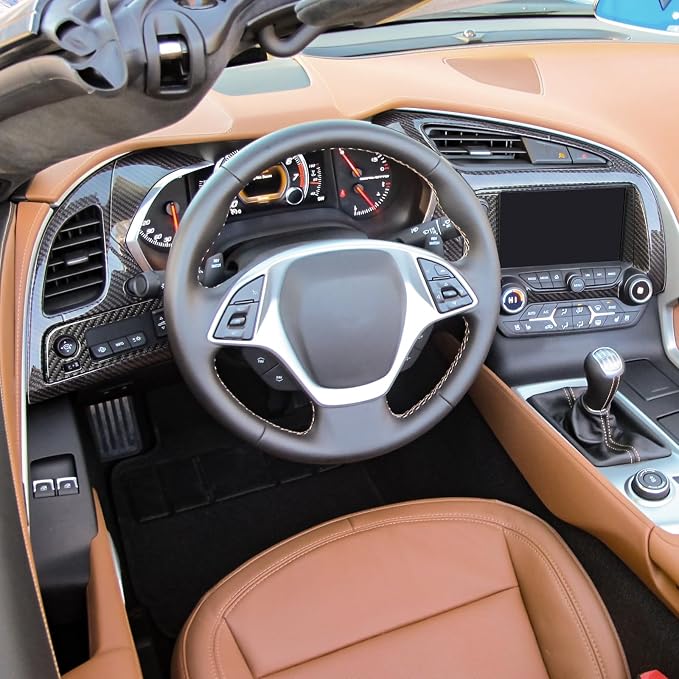 12PCS Real Carbon Fiber Center Control AC Air Vent Trim Compatible with Corvette C7 2014–2019, Interior Decal Sticker Accessories
