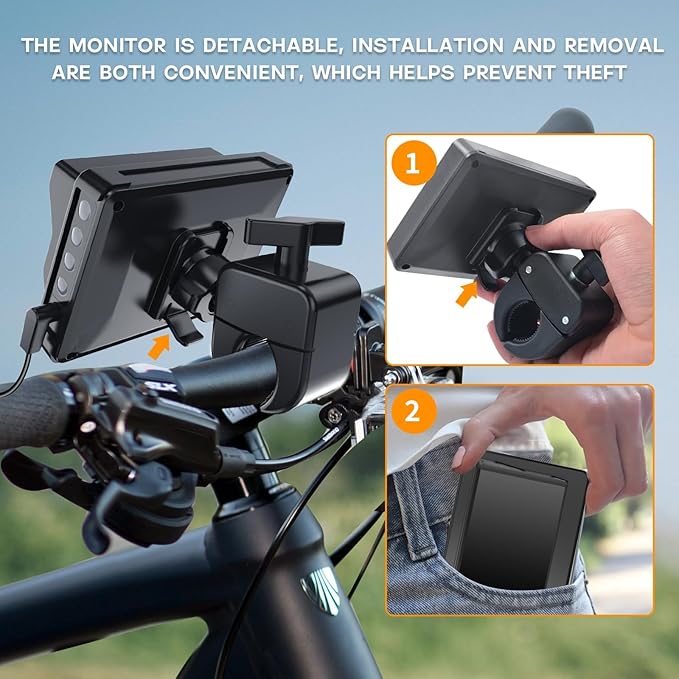 PARKVISION Bicycle Rear View Camera with Dust Cover, 4.3'' HD 1080P Monitor with Auto Dim, 8000mah Rechargeable Battery, 3Mins Installation Bike Camera for Mountain, Ebike,Road Bike