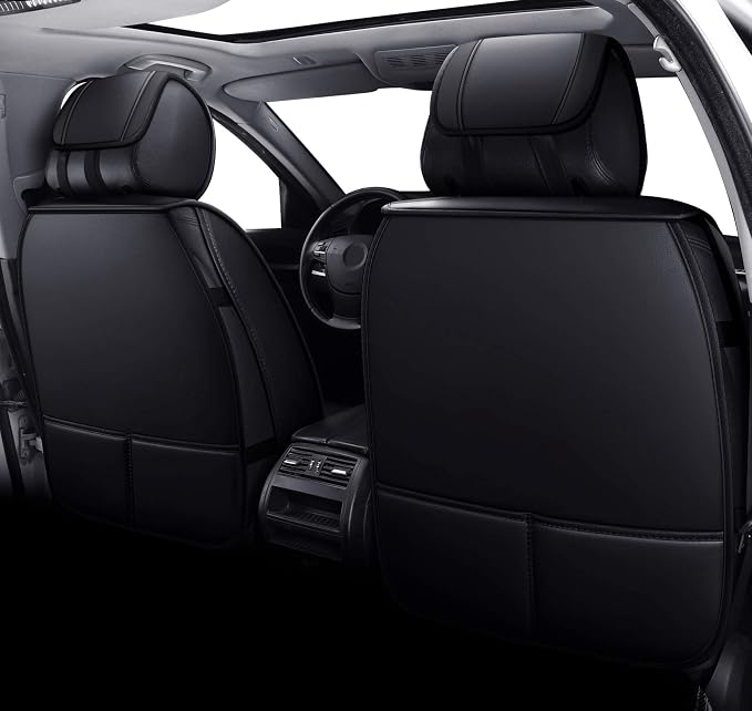 Aierxuan 5 Car Seat Covers Full Set Waterproof Leather Universal Fit for Kia Soul Sorento Hyundai Elantra Civic Jeep Wrangler Santa Fe Tucson Ford Explorer Edge Lexus (Full Set, Black)