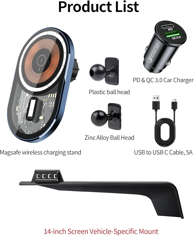 Wireless Charging Car Phone Holder for Lexus RX/RX Hybrid RX350/RX350h/RX450h/RX500h 2023-2026, 14" Screen Fixed Clip, 360° Rotation Car Phone Mount Compatible with MagSafe