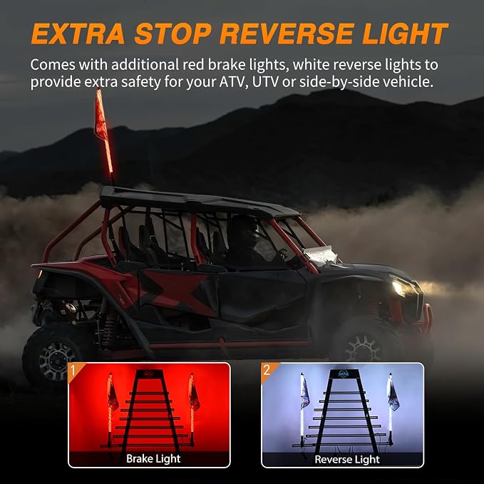 Nilight RGB Whip Light 1PC 5FT Lighted Antenna Whips with Remote & App Control DIY Chasing Patterns Brake Reverse Lights for ATV UTV Polaris RZR Can-am Dune Buggy Pickup Trucks Jeep