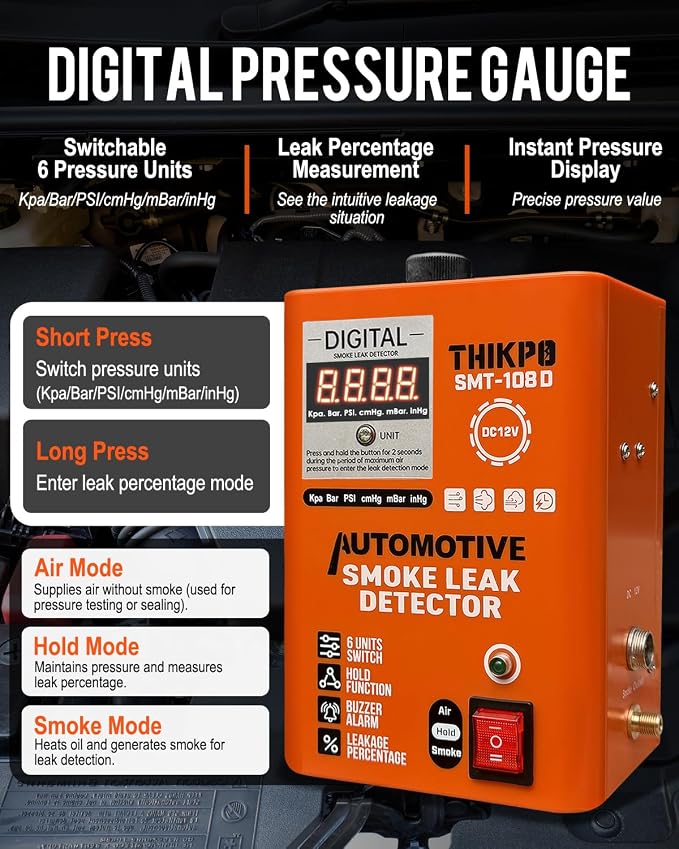 Quickly get Smoke Digital Display Automotive Smoke Machine, 6 Pressure Unit,Built-in Air Pump, 12V DC EVAP Vacuum Leak Tester, for EVAP, Vacuum, Pipe & Fuel Systems.