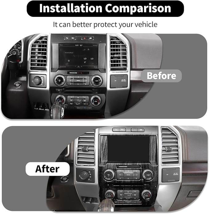 3Pcs Interior Trim Kit Fit for F150 2015-2020, Central Control Navigation Panel/Emergency Light Control Switch/Storage Compartment Decorative Frame (Black)