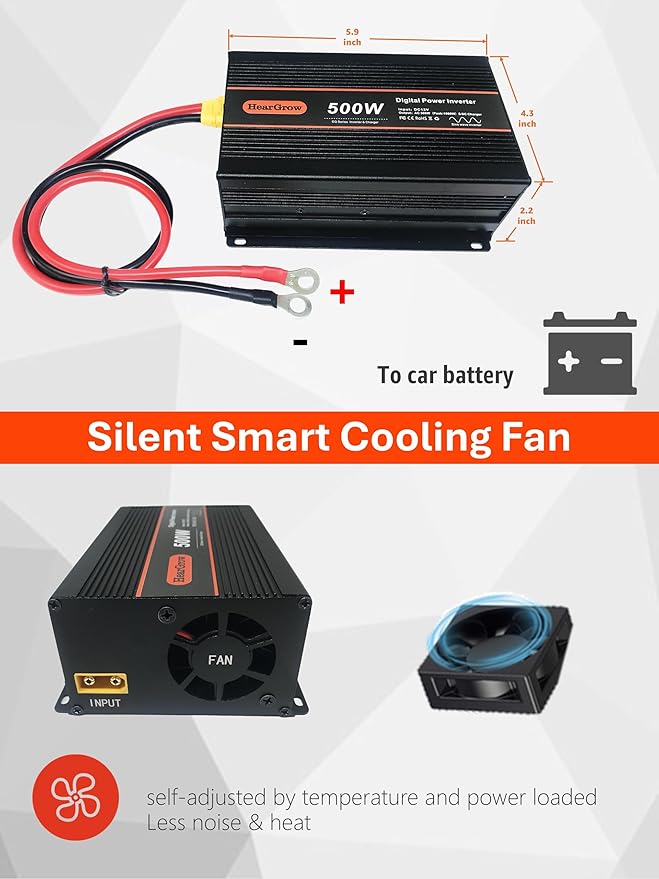 500W Pure Sine Wave Power Inverter DC 12V to AC 110V with 2 AC Outlets,1 USB-A and 1 USB-C Ports for Car, RV, Truck
