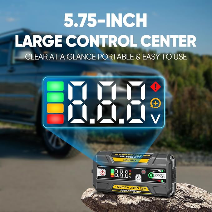 LOKITHOR J400 Jump Starter - 12V 2000A Lithium Battery Jump Pack, Portable Jump Box, Car Starter, Jumper Cables - for Up to 8.0L Gas & 6.0L Diesel Engines | ConnectMax Tech - Smart Digital Display