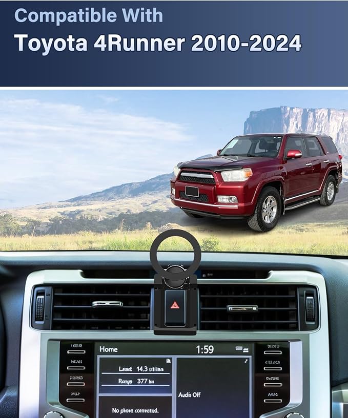 PZK Car Phone Holder for 2010 2012 2013-2024 Toyota 4 Runner Accessories Custom Air Vent Fixed Clip Compatible with MagSafe Stronrg Magnetic Car Phone Mount Automobile Cradles 360° Rotation