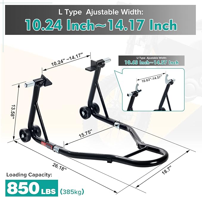 Donext Motorcycle Stand 850LB Sport Bike Rear Wheel Lift Swingarm Paddock Stands Black, Fit for BMW Yamaha Honda Kawasaki Suzuki, with U+L Forks