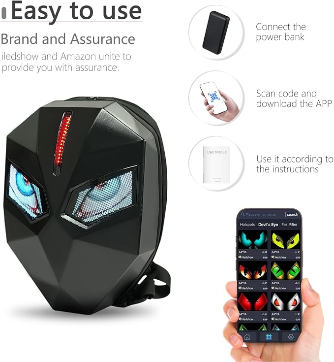 Motorcycle Backpack for Men, LED Backpack With DIY Programmable Full Color Screen, Hard Shell Large Capacity Waterproof Helmet Bag Laptop Backpack