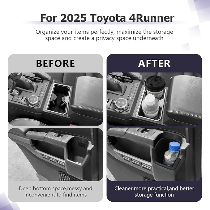LUWU 2025 4Runner Accessories Compatible with 2025 Toyota 4Runner Center Console Cup Holder, Rear Seat Door Side Silicone Cup Holder Black 2-Pack