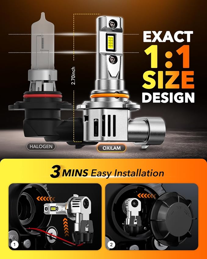 OXILAM New 9005 9006 LED Bulb Combo, HB-3 HB-4 90000LM 10X Ultra-Brightness, 3 Min Quick Installation, 60000H Longer Lifespan Driving Light, IP68 Waterproof, No Flicker, 99% Compatibility, 4PCS