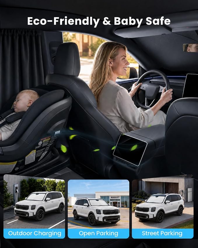 REEVAA 2026 3rd Pro Windshield Sunshade for 2020-2025 Kia Telluride | Dual-Layer Heat & Sun Defense, OEM Design | Foldable Sun Shade Car Accessories with Storage Bag