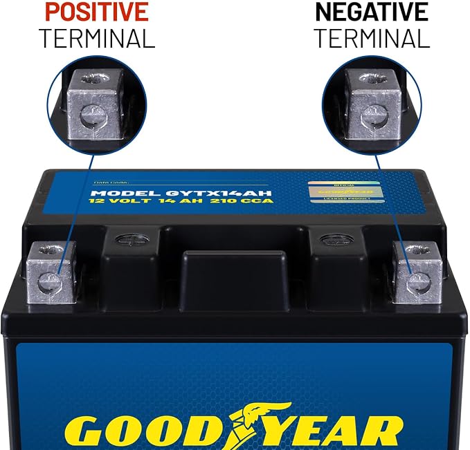 Goodyear GYTX14AH - 12 Volt 14 AH, 210 CCA, Rechargeable High-Performance, Maintenance Free, SLA - AGM Battery for Motorcycle, ATV, UTV, 4-Wheeler, Snowmobile, Watercraft and more!