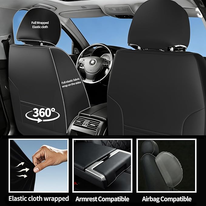 Fit Ranger Car Seat Covers for Ford Ranger 2007-2025 2026 - Luxury Leather, Anti-Slip, All-Weather Seat Cushions, Waterproof & Breathable, Airbag Compatible, Full 5-Seat Set (Whiteline)