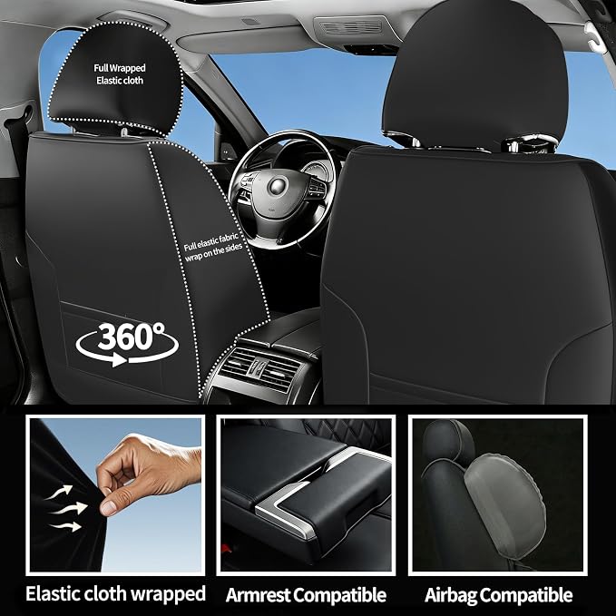 Fit Expedition Car Seat Covers for Ford Expedition 2011-2025 2026(Only 5-Seat Version) - Luxury Leather, All-Weather Seat Cushions, Waterproof, Airbag Compatible, Full 5-Seat Set (Black)