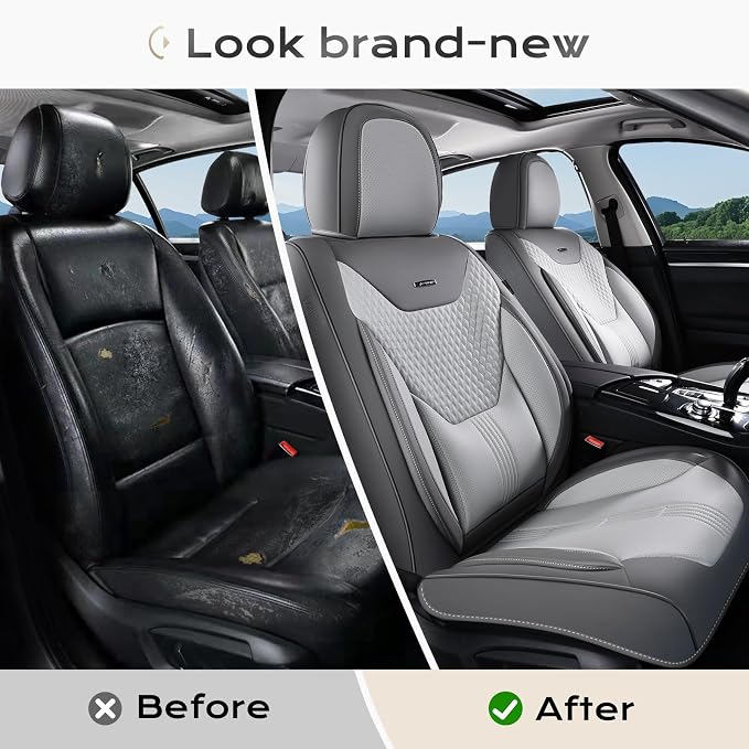 Coverado Car Seat Covers with Lumbar Support, Front Covers for Cars, Universal Automotive Seat Cover, Waterproof, Leather Car Seat Cushion, Interior Seat Protectors for Most Cars