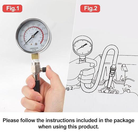 Petrol Compression Test Kit, Engine Compression Tester,2-3/4 | 2-3/4 in Bourdon Tube Gauge, 10 Pieces
