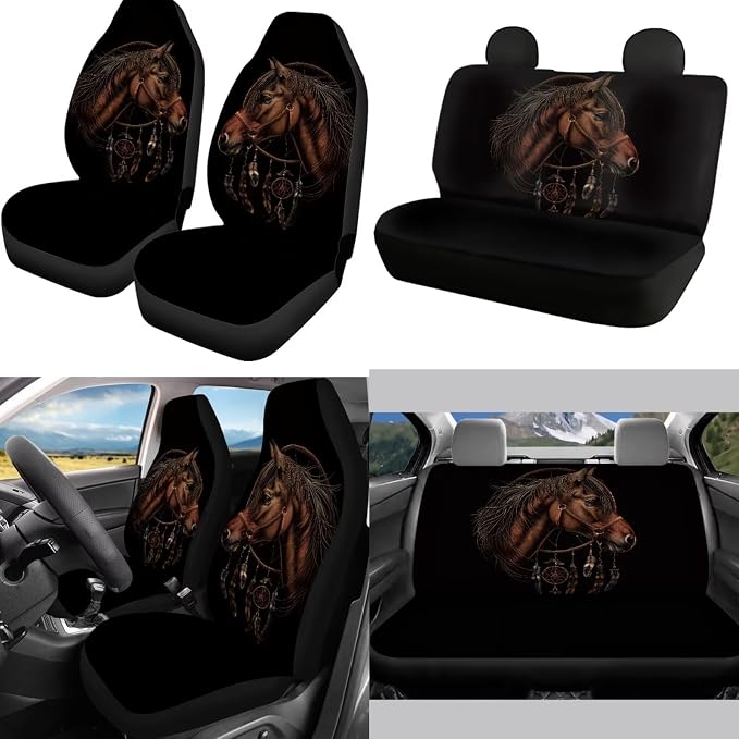 Mumeson Horse Pattern Car Seat Accessories Set Universal Car Seat Covers Set and Steering Wheel Cover,Seat Belt Covers,Car Interior Armrest Cushion Pad Full Set of 8 Pack