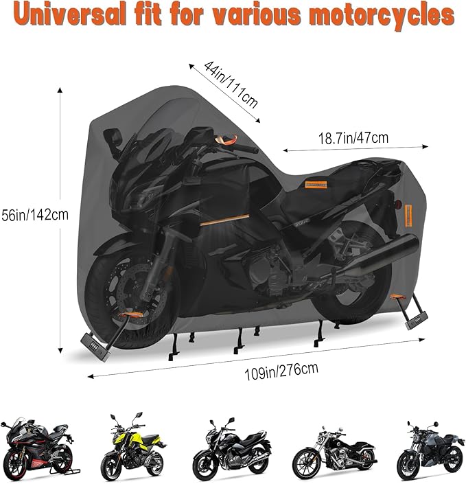 Saking 3XL Larger Motorcycle Cover for Harley Davidson, Heavy Duty 420D Waterproof Outdoor Cover with Lock Holes & Air Vents, Fits Touring, Cruiser, Adventure Bikes (Widened Rear Design)