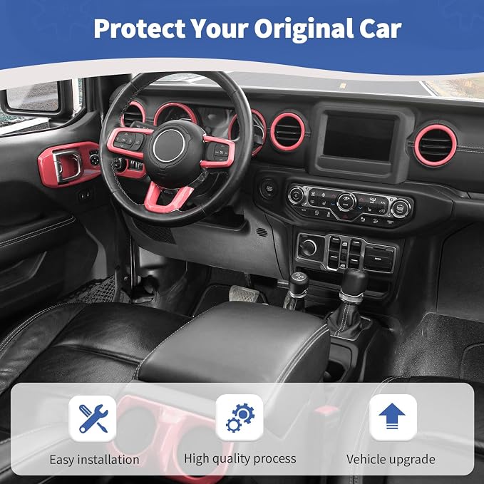 RT-TCZ for Wrangler JL Pink Interior Trim Kit, JL Dash Air AC Vent Trim for Jeep Wrangler JL JLU Gladiator JT 2018-2023 Pink Interior Accessories 23pcs