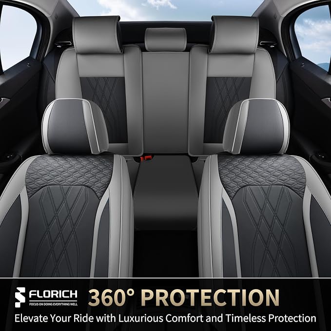FLORICH Car Seat Covers Front Seat Waterproof Faux Leather Seat Covers for Cars Premium Breathable Car Seat Protector Interior Covers Non-Slip Universal Fit for Most Car Truck SUV, Gray&Black