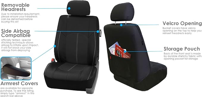 FH Group Perforated Leatherette Three Row Set 7 Seater Car Seat Covers, Airbag Compatible and Split Ready- Universal Fit for Cars, Trucks & SUVs (Black)