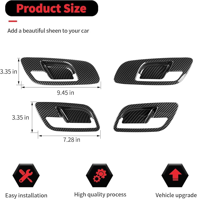 RT-TCZ Inner Door Handle Bowl Cover Trim Decoration Interior Accessories for Chevy Avalanche/Suburban/Tahoe 2007-2013,for GMC Yukon/Sierra 2007-2013 (Black Carbon Fiber)