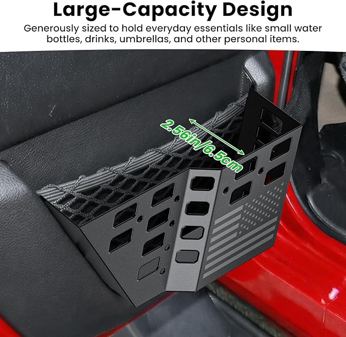 DIAMOOKY Metal Rear Door Pocket Storage Box for Jeep Wrangler JK JKU 2018 2017 2016 2015 2014 2013-2007 2/4 Door Accessories, Door Organizer Molle Panels, Flag, 2PCS