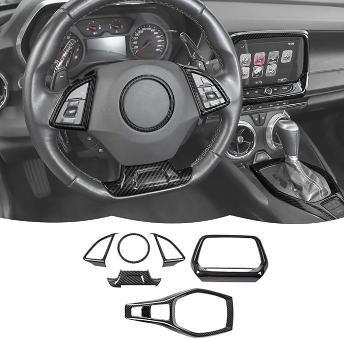 Carbon Fiber Interior Trim Kit Cover Gear Shift Trim Cover Navigation GPS Large Screen Frame Cover Decoration Accessories Compatible with Chevrolet Camaro 2017-2023