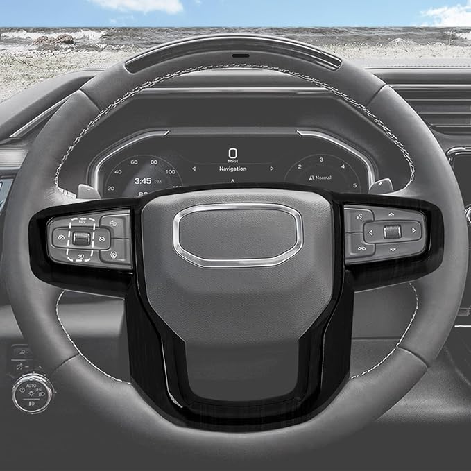 for Sierra Steering Wheel Panel Trim Sticker for GMC Sierra 2019 2020 2021 2022 2023 2024-Present Black Wood Grain Interior Accessories 1pc