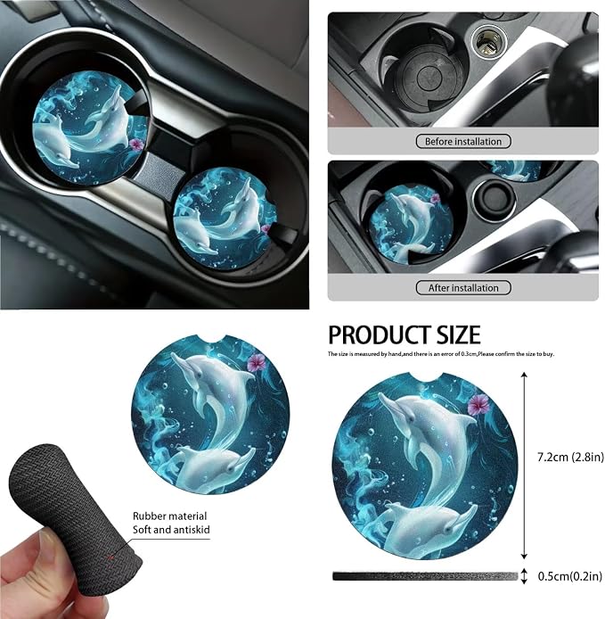 Flower Dolphin Car Seat Cover Full Set 15 PCS, with Steering Wheel Cover Seat Belt Pad Garbage Bag Air Vent Bag Rearview Mirror Cover Coaster Key Chain Universal Fit for SUV