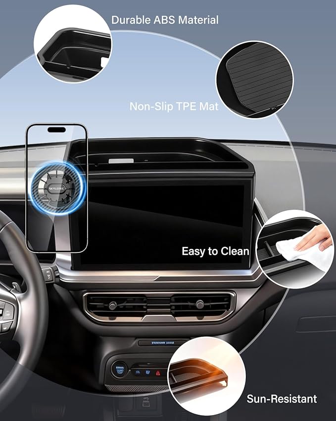 SKYLOTEC Dash Tray with Phone Holder for 2025 Ford Bronco Sport Dash Console Organizer 13.2-Inch Screen, Automobile Cradles Magnetic Phone Mount for MagSafe, Magnets Cell Phone Base Dashboard Storage
