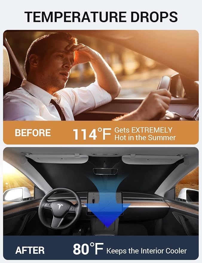 BASENOR Tesla Model Y Windshield Sunshade and Model Y Rear Center Console Organizer
