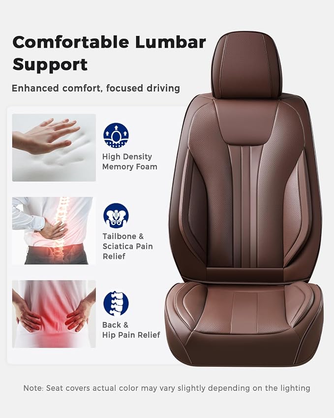 Huidasource Front Row Seat Covers, Premium Waterproof Faux Leather, Universal Fit for Most Cars, SUVs & Trucks, Airbag Friendly, Easy to Install, Wear Resistant for Daily Commute, Coffee