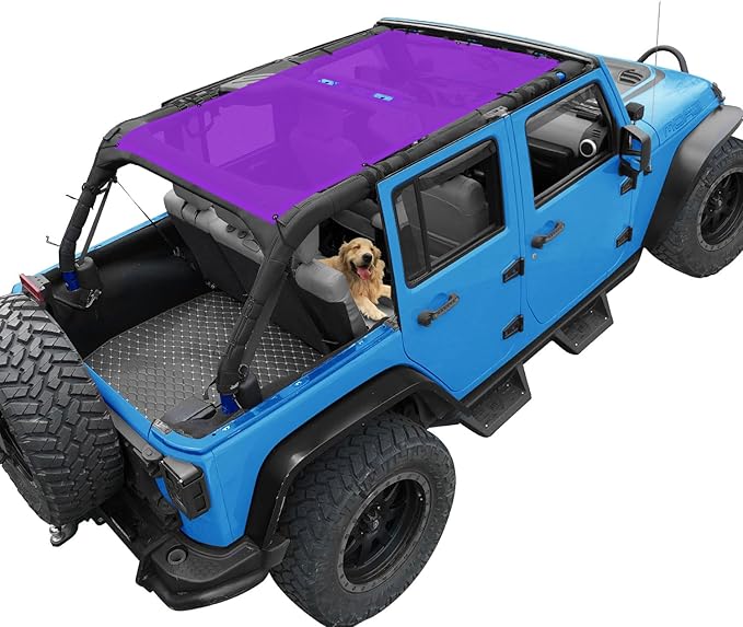 JK Sun Shade Top Compatible with Jeep Wrangler 4 Door 2007 to 2018 Sunshade Sunroof Bikini Cover Blocks UV Wind Noise Purple Mesh for Full Length