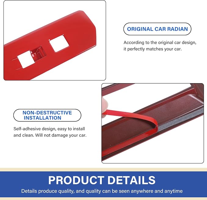 Daeiclru Window Lift Switch Panel Cover Compatible with Toyota Tacoma 2024 2025, Pickup Truck Door Power Window Glass Lift Switch Button Protection Cover Interior Accessories (Red)