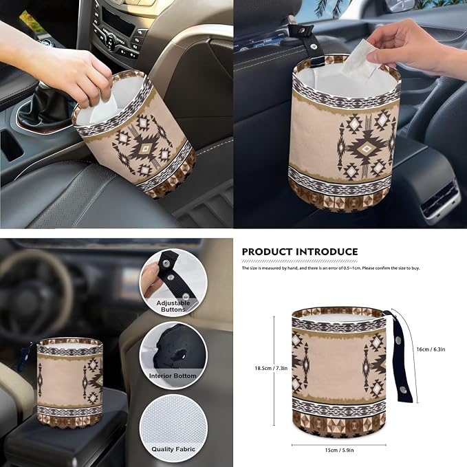 Ethnic Geo Car Seat Covers Set of 15 with Universal Steering Wheel Cover, Rearview Mirror Cover, Car Trash Can, Seatbelt Pads, Cup Holder Coasters, Keychains