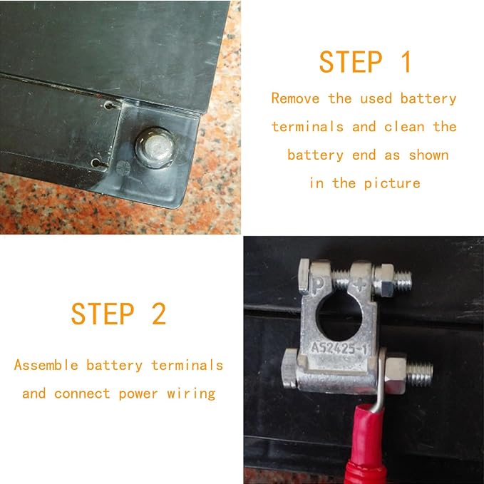 DLronwey Battery Terminal Connectors,Military Spec Positive Negative Heavy Duty Battery Terminals with 8 pcs 2 Gauge 3/8" Copper Lugs,8 Heatshrink,4 Cover and Anti Corrosion Washers