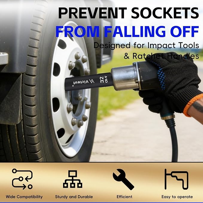 1-Inch Drive 32mm Extra Deep Impact Socket, 8-Inch (200mm) Long, 6-Point Truck & Trailer & Tractor Wheel Nut Socket, Heat Treated Cr-V Alloy Steel, One-Piece Forged, No Torque Loss