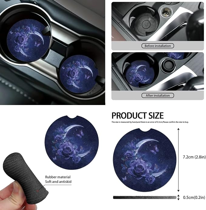 Deep Purple Moon Butterfly Car Seat Covers Full Set 15 Pcs Universal Car Accessories Steering Wheel Cover Seat Belt Pads Garbage Bag Car Headrest Pillow Covers Armrest Pad