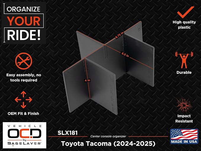 Vehicle OCD – Center Console Organizer & Glove Box Organizer for Toyota Tacoma (2024-2025) – Made in USA