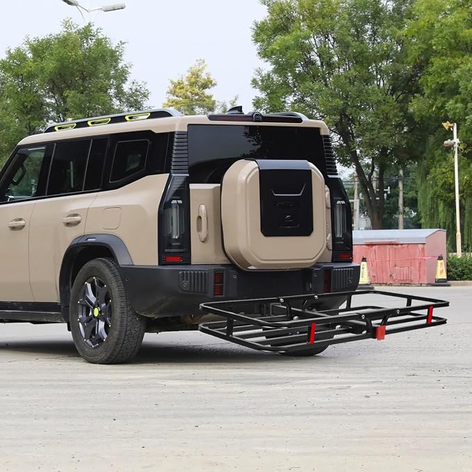 53" x 19" x 5" Hitch Cargo Carrier, 500 Lbs Heavy Duty Trailer Cargo Carrier Basket, Hitch Mount Cargo Carrier with Net, Strap, Tightener, Fits 2" Hitch Receiver for Car SUV Truck Pickup