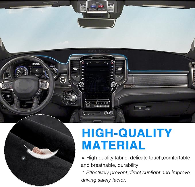 Autorder Dashboard Cover Mat for 2019-2023 2024 2025 2026 Dodge Ram 1500 2500 3500 Accessories Dash Cover Flannel Dash Mat Sunshade Glare UV Rays Protector Black