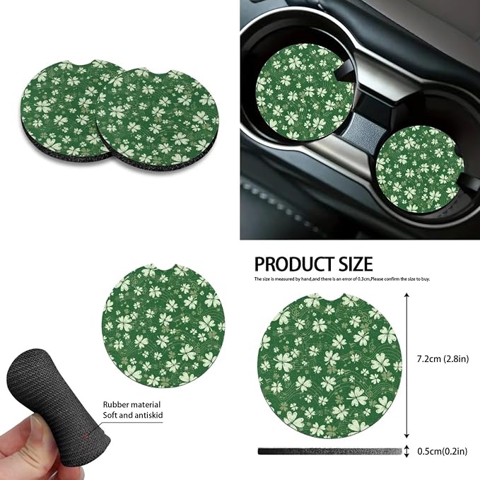 Shamrock Music Note Pattern 10 Pcs Car Seat Covers Full Sets Anti-Slip Steering Wheel Cover and Car Trash Bin with Car Air Vent Storage Cup Holders Lanyard Keychain for Automobile Interior